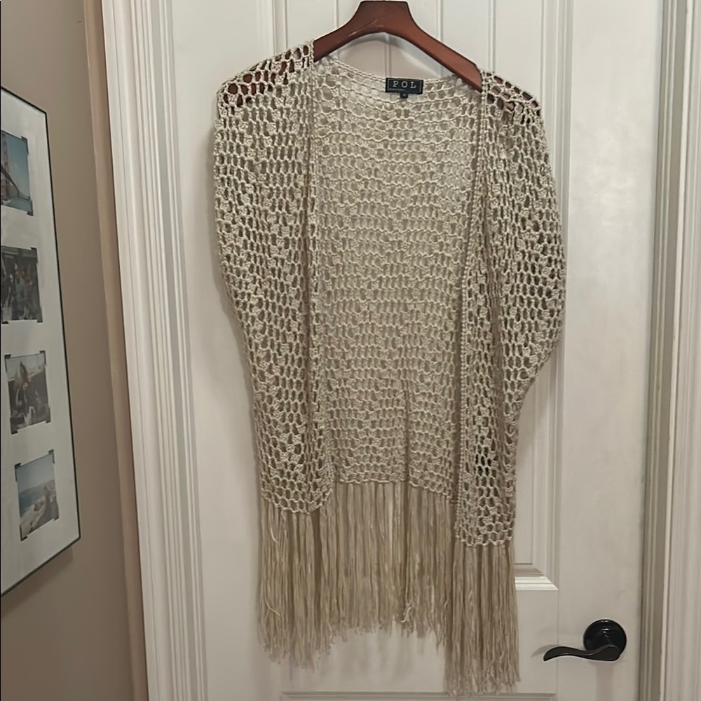 POL Open-Knit Fringe BOHO macrame  small sweater